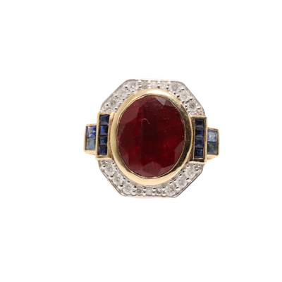 14ct yellow gold Ruby, Sapphire and Diamond ring