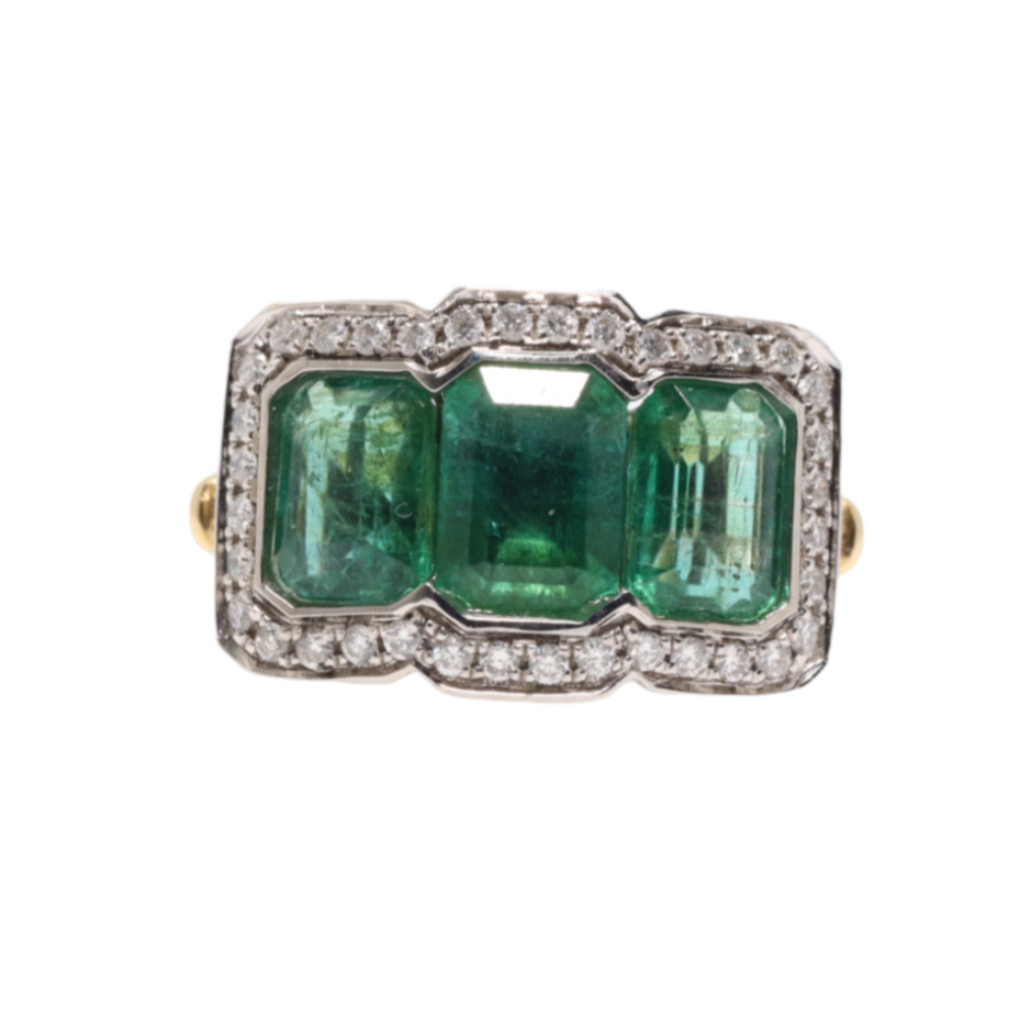 18CT Yellow Gold Trilogy Emerald and Diamond Ring