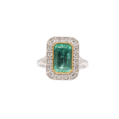 18ct white gold Colombian emerald and diamond dress ring