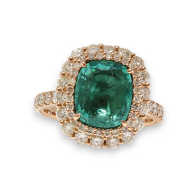 18ct rose gold emerald and diamond ring