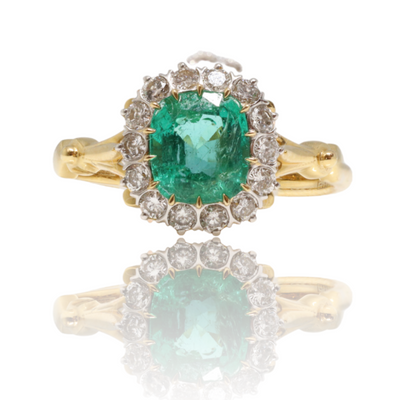 18CT Yellow Gold Colombian Emerald and Diamond Ring