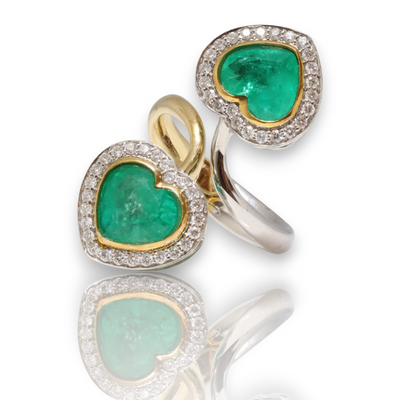 18CT yellow and white gold colombian emerald and diamond ring