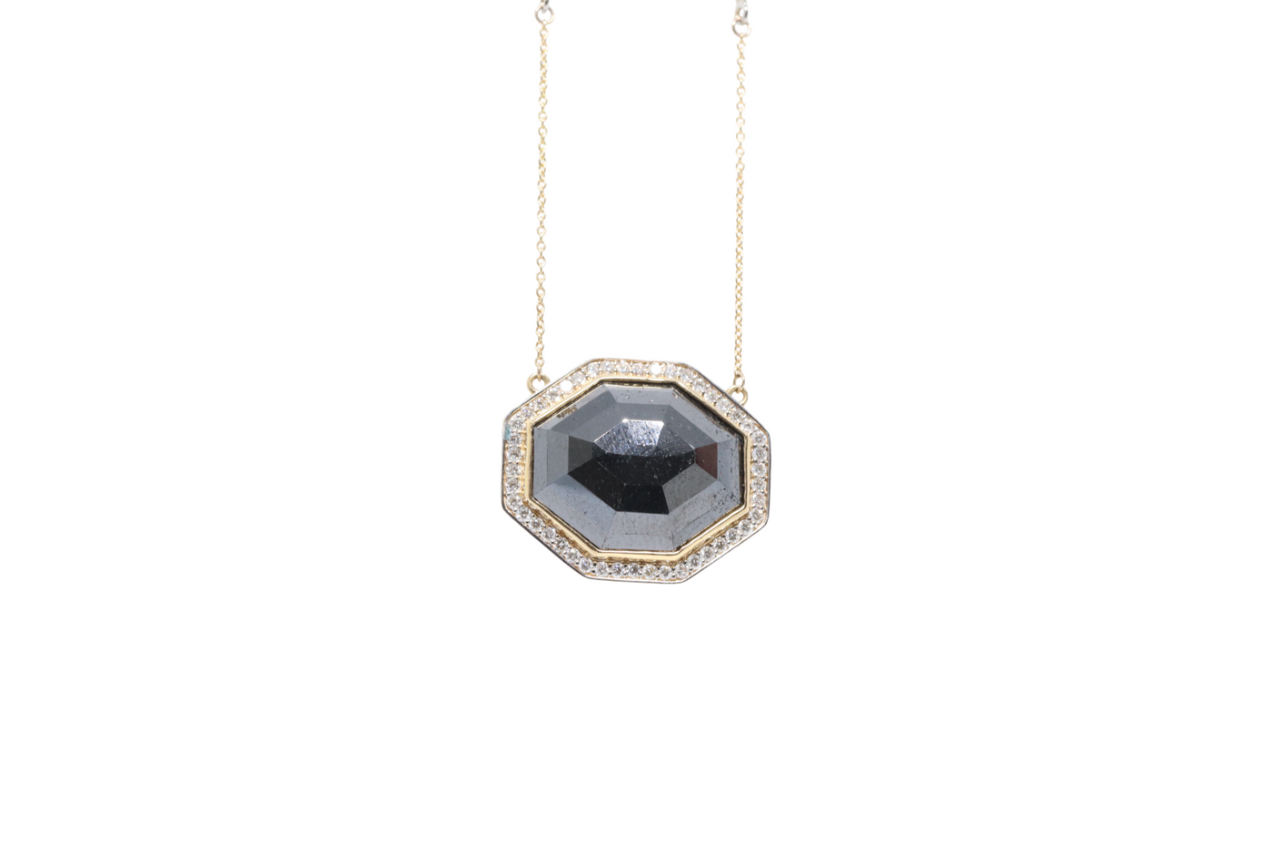 18k yellow gold black diamond pendant and diamond necklace