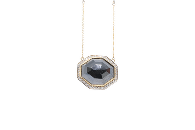 18k yellow gold black diamond pendant and diamond necklace