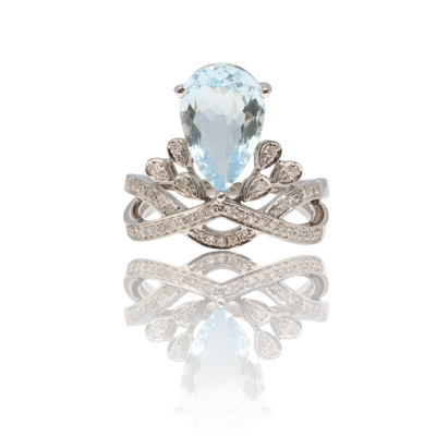 18CT White Gold Aquamarine and Diamond Ring