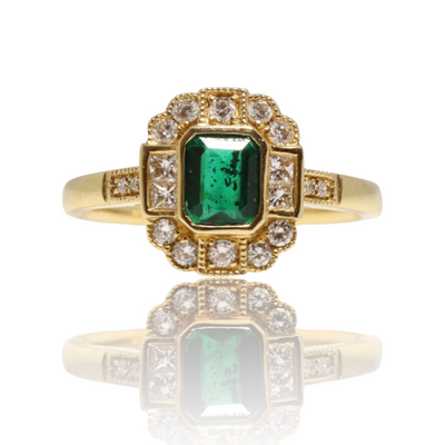 18CT Yellow Gold Colombian Emerald and Diamond Ring