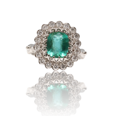 Platinum Art Deco style Emerald and Diamond ring