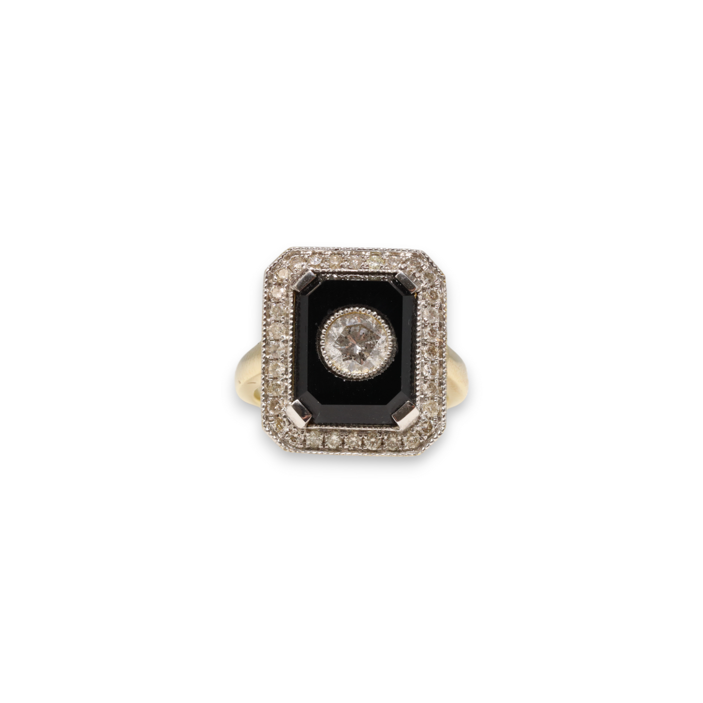 18CT Yellow Gold Diamond and Black Onyx Ring