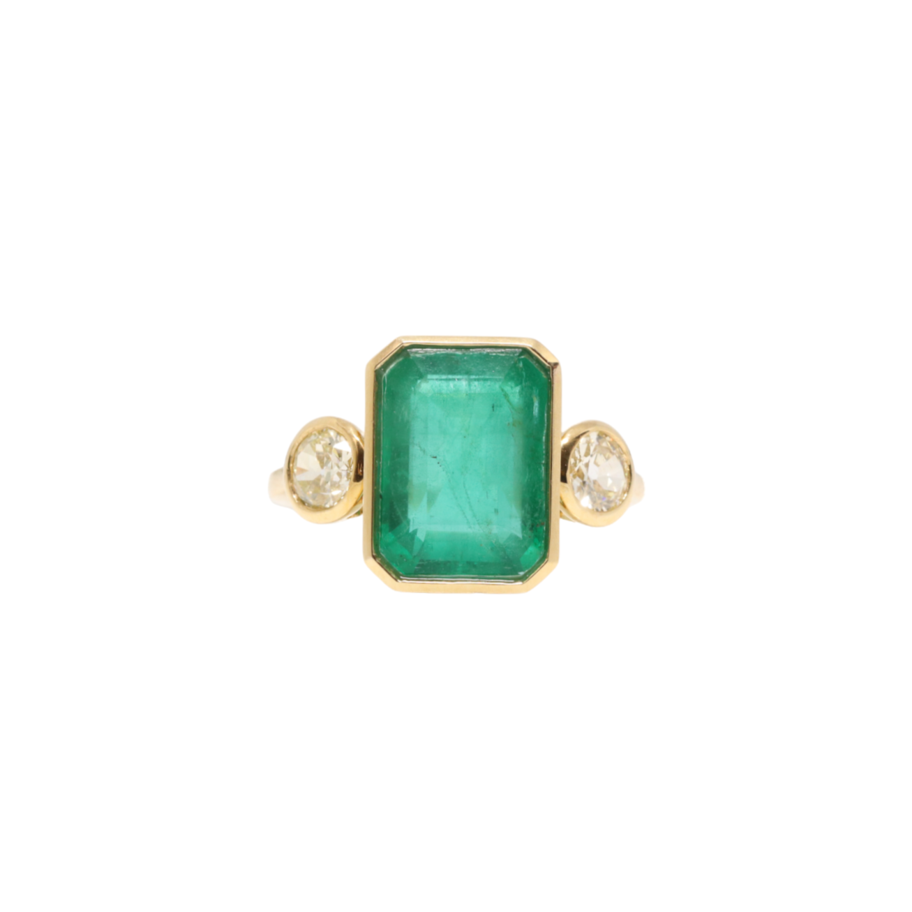 18ct yellow gold emerald and diamond trilogy dress ring