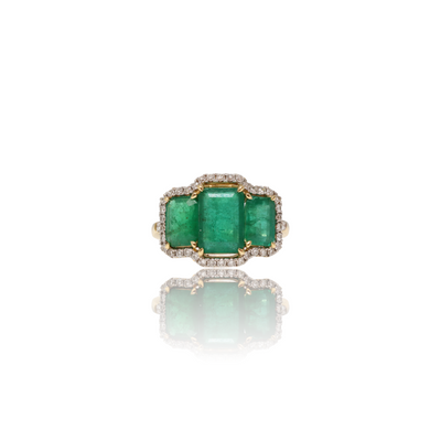 18CT Yellow Gold Trilogy Emerald and Diamond Ring