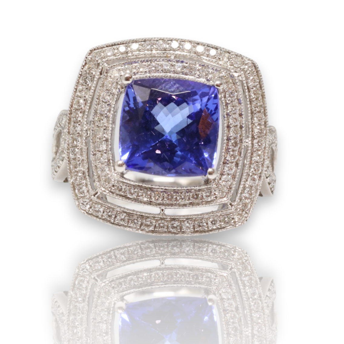 18CT White Gold Tanzanite and Diamond Ring