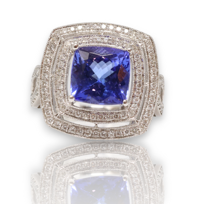 18CT White Gold Tanzanite and Diamond Ring