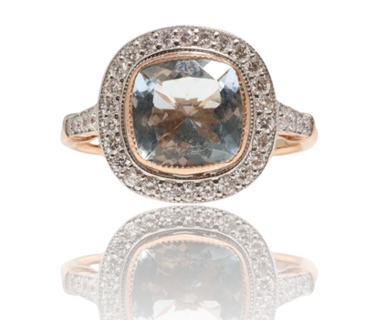 18CT Yellow Gold Aquamarine and Diamond Ring