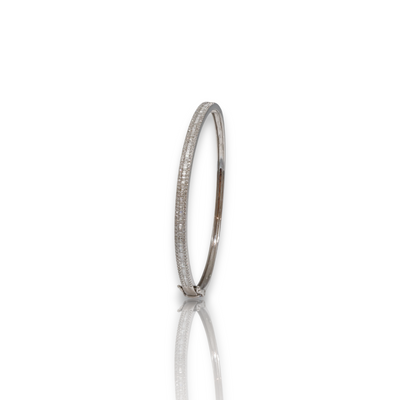 18CT White Gold Diamond Tapered Baguette Hinged Bangle