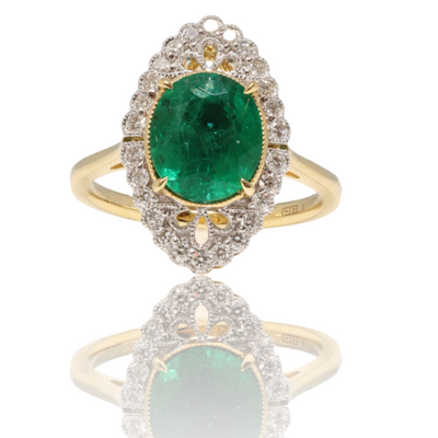 18ct yellow gold Emerald and Diamond Art Deco style ring