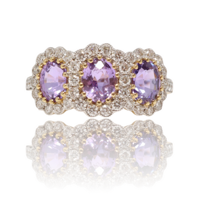 18ct yellow gold trilogy sapphire and diamond ring