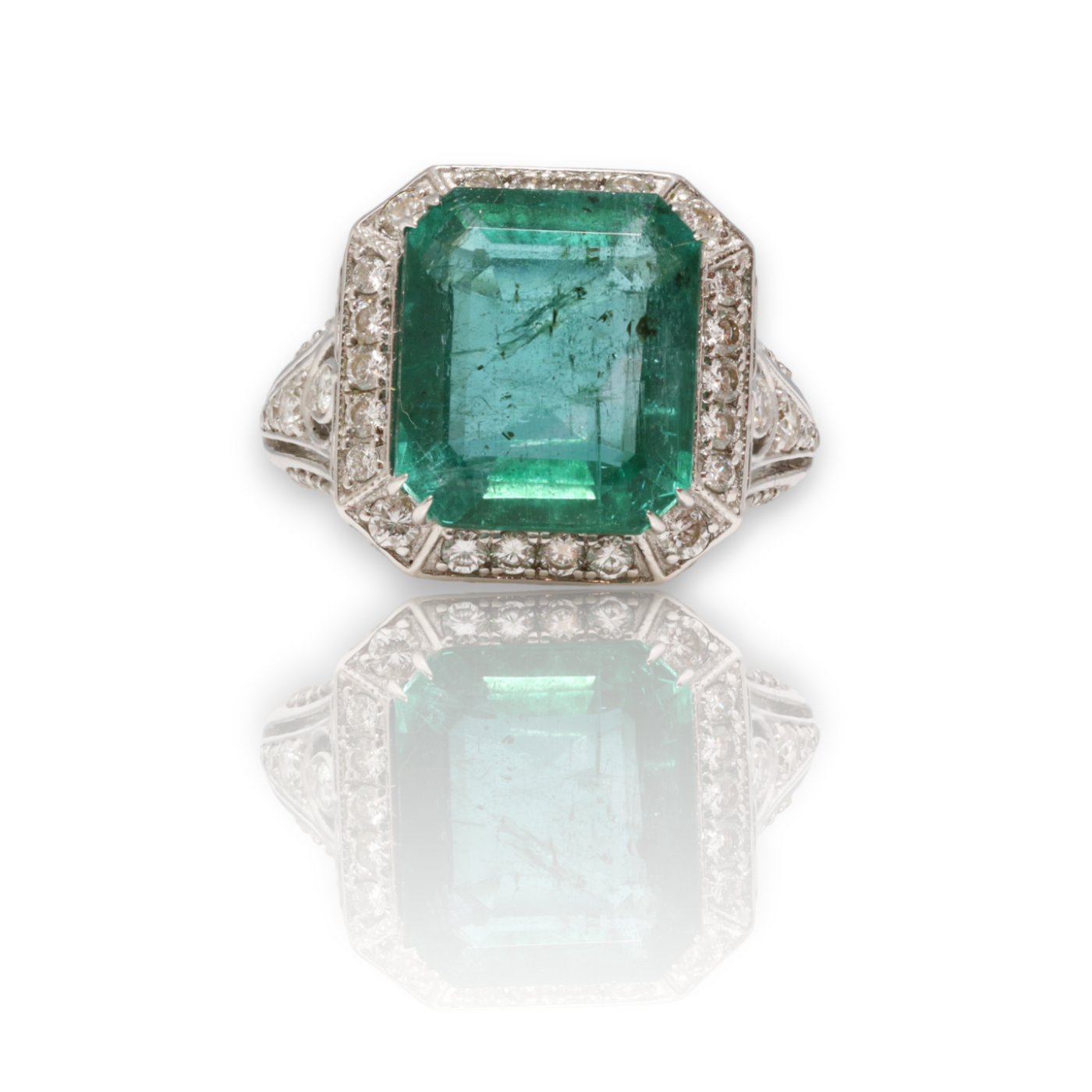18CT White Gold Emerald and Diamond Ring