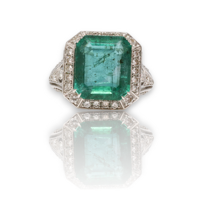 18CT White Gold Emerald and Diamond Ring
