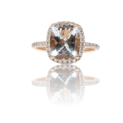 14CT Rose Gold Aquamarine and Diamond ring