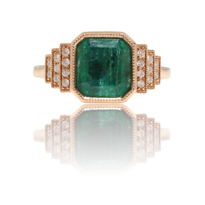 18CT Rose Gold Emerald and Diamond Ring
