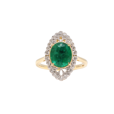 18ct yellow gold Emerald and Diamond Art Deco style ring