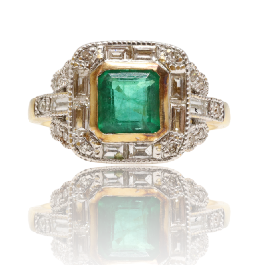 18CT Yellow Gold Emerald and Diamond Ring