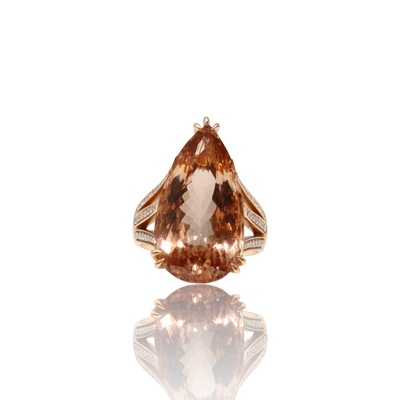 18CT Rose Gold Pear Morganite and Diamond Ring