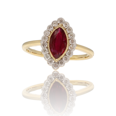 18ct yellow gold Marquise Ruby and Diamond ring