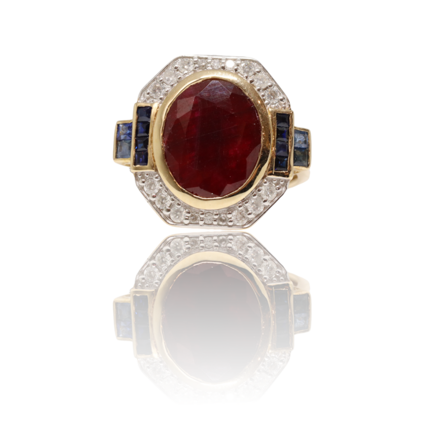 14ct yellow gold Ruby, Sapphire and Diamond ring