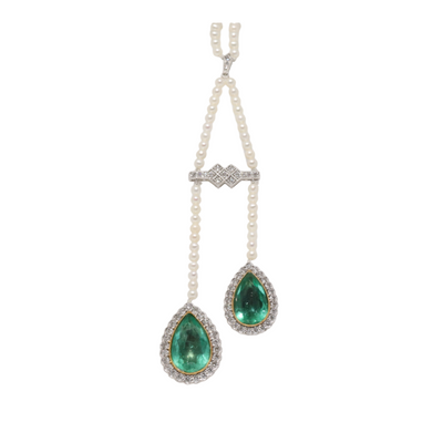 14CT white gold and platinum, Emerald, pearl and diamond necklace