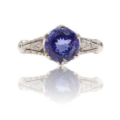 18CT White Gold Art Deco Style Tanzanite and Diamond Ring