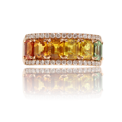 18CT Rose Gold Fancy Rainbow Sapphire and Diamond Ring