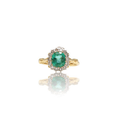18CT Yellow Gold Colombian Emerald and Diamond Ring