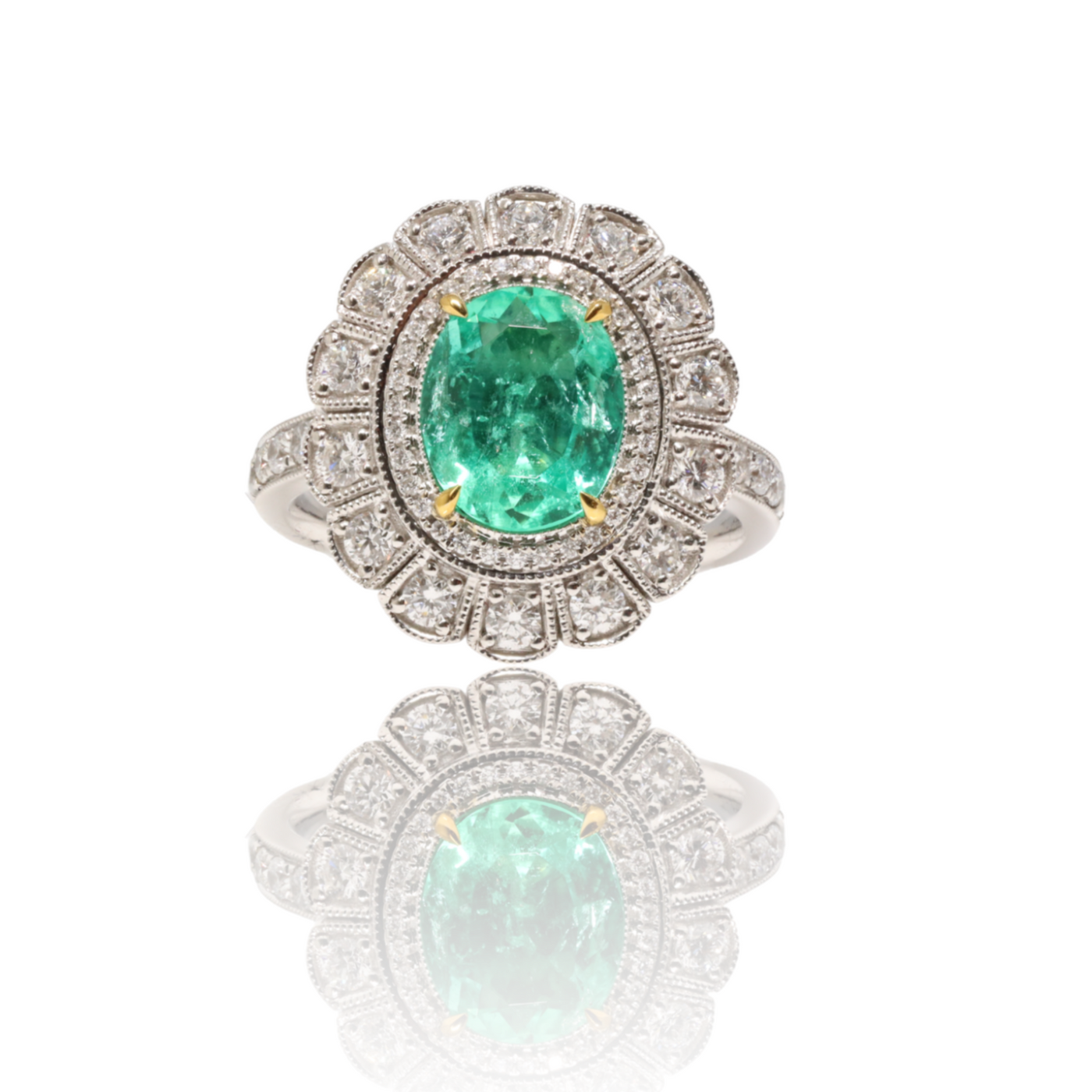 Platinum Art Deco Style Emerald and Diamond ring