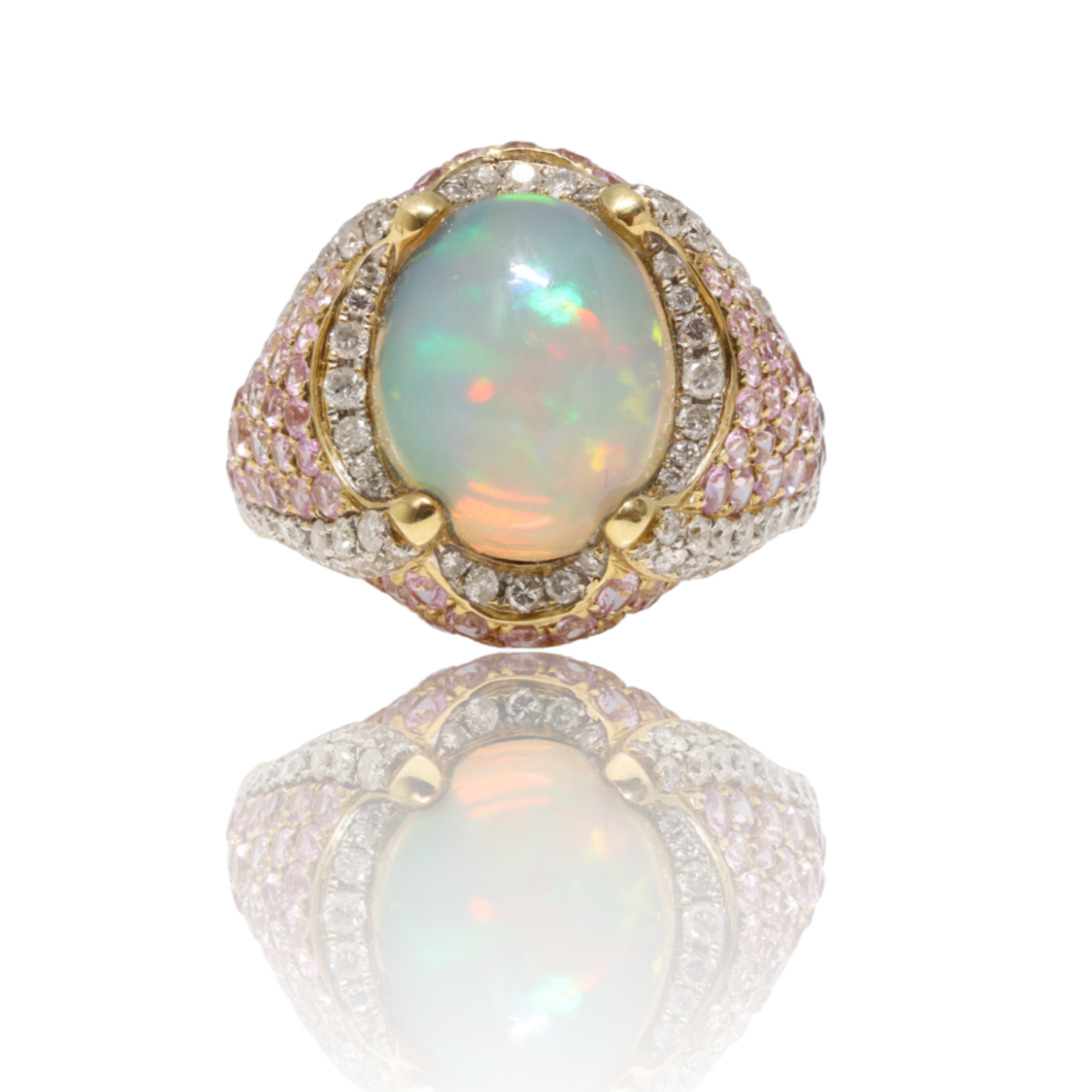 18CT Yellow gold Opal, Sapphire and Diamond Ring