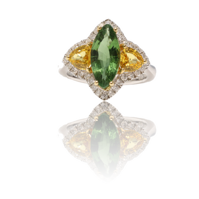 18CT White Gold Marquise Tourmaline, Yellow Sapphire and Diamond Ring