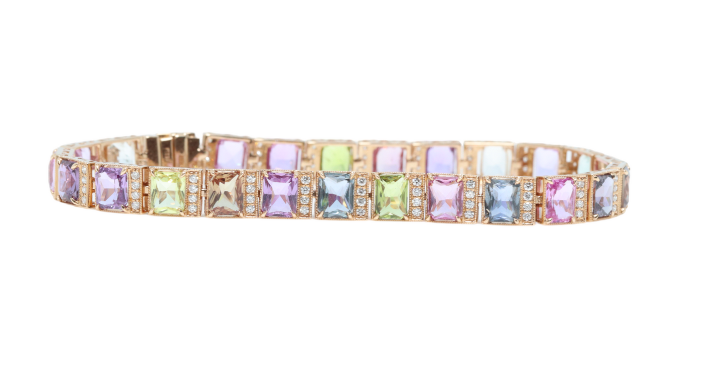 18CT Rose Gold (NO HEAT) Fancy Sapphire and Diamond Bracelet