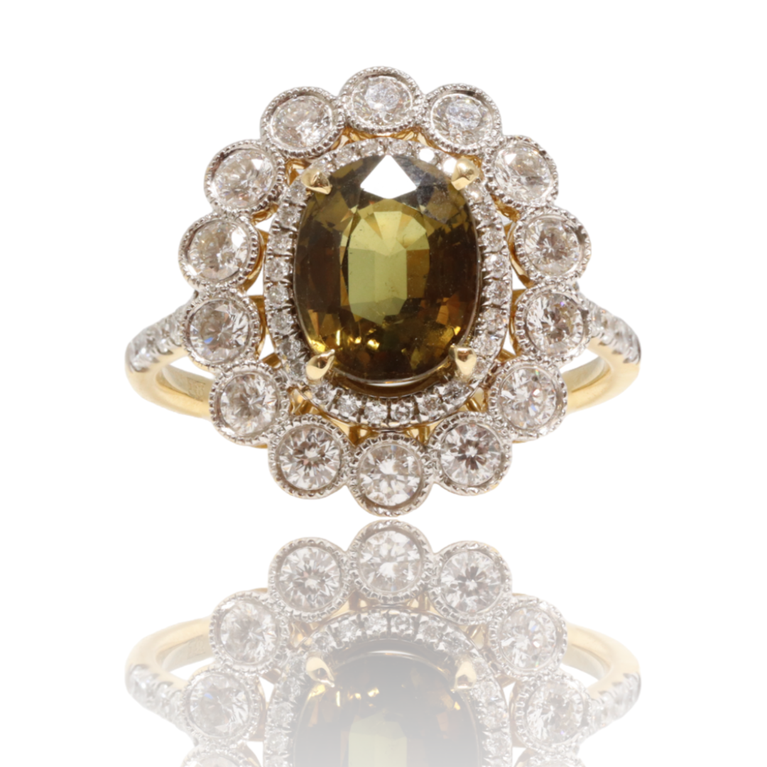18CT Yellow Gold (GIA CERTIFIED) Natural Alexandrite and Diamond dress ring
