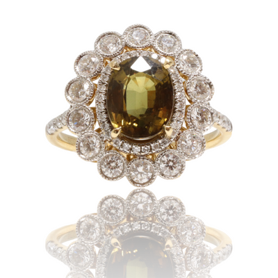 18CT Yellow Gold (GIA CERTIFIED) Natural Alexandrite and Diamond dress ring