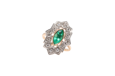 18CT Rose Gold Colombian Marquise Emerald and Diamond Ring