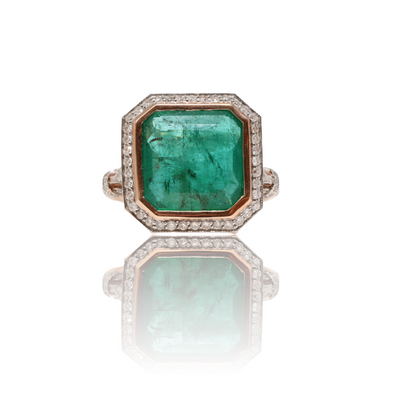 14ct rose gold Emerald and Diamond ring