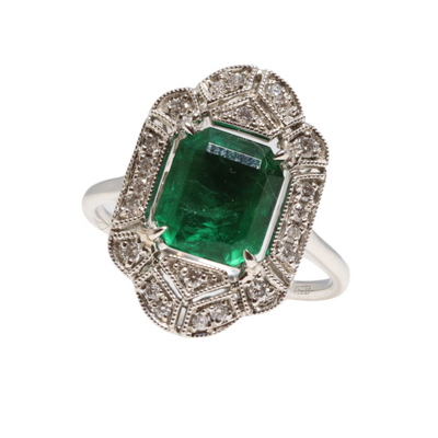 18CT White Gold Emerald and Diamond Ring