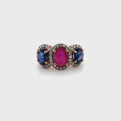 10ct Sapphire, Ruby and Diamond ring