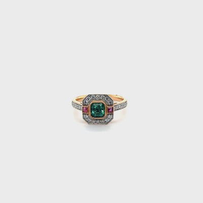 14ct Rose gold Colombian Emerald and Ruby Ring