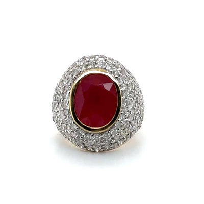 18ct Yellow Gold Ruby and Diamond Dome ring