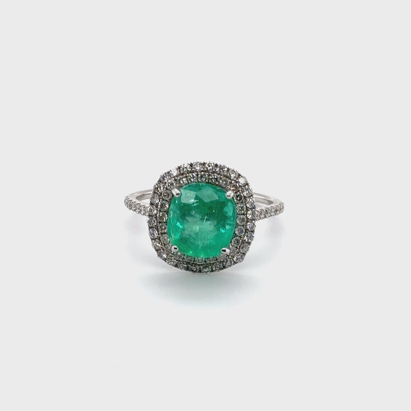 18ct White Gold Colombian Emerald and Diamond Ring