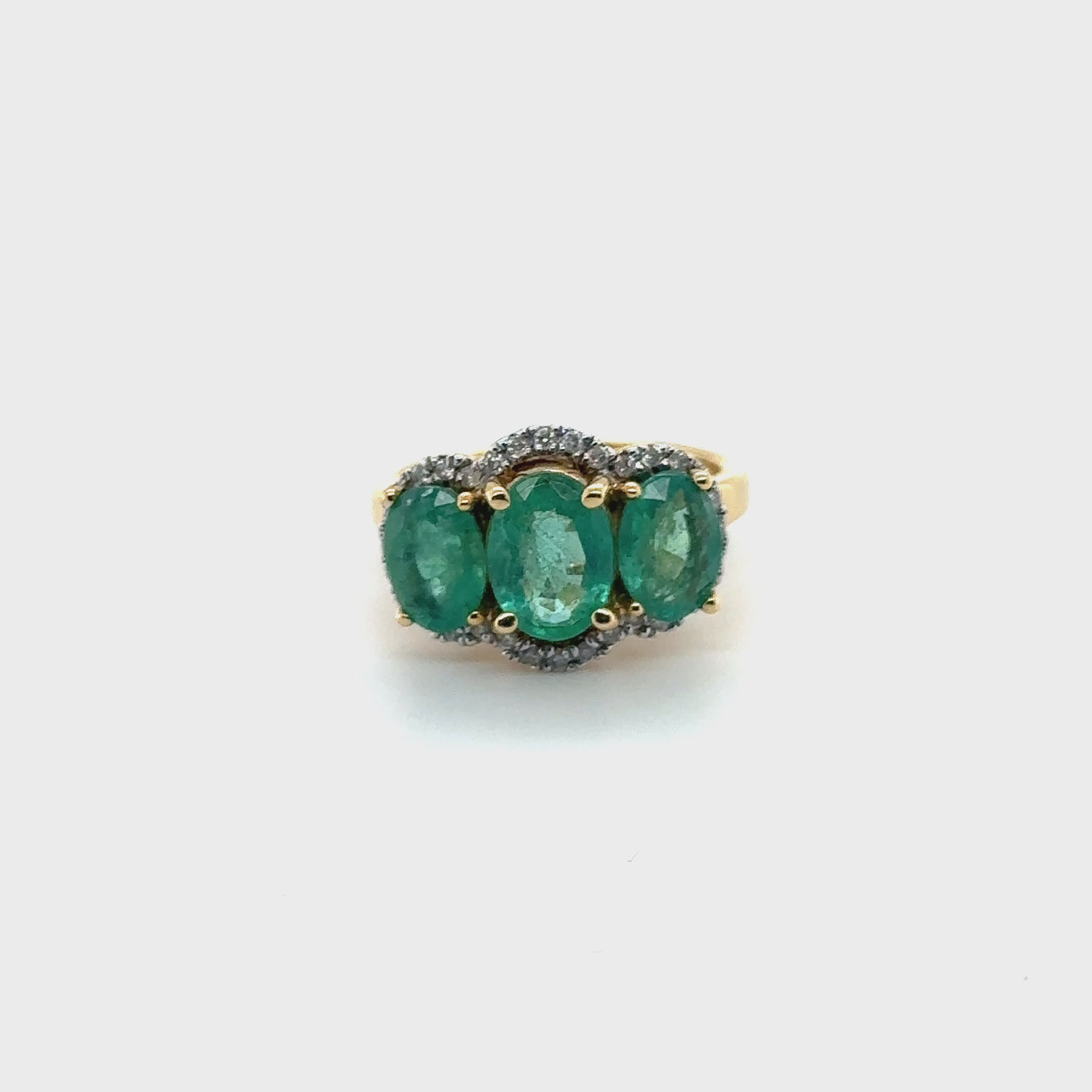 18ct Yellow Gold Emerald Trilogy and Diamond Ring