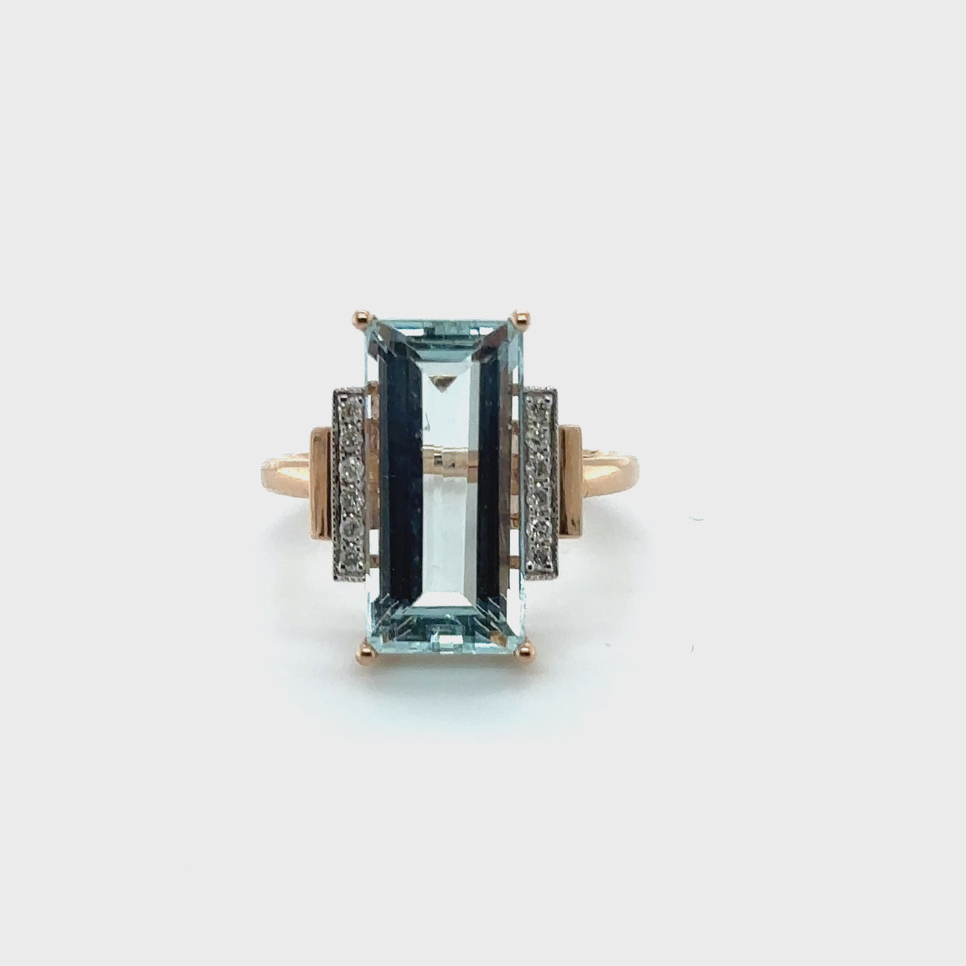 14ct rose gold Aquamarine and Diamond dress ring