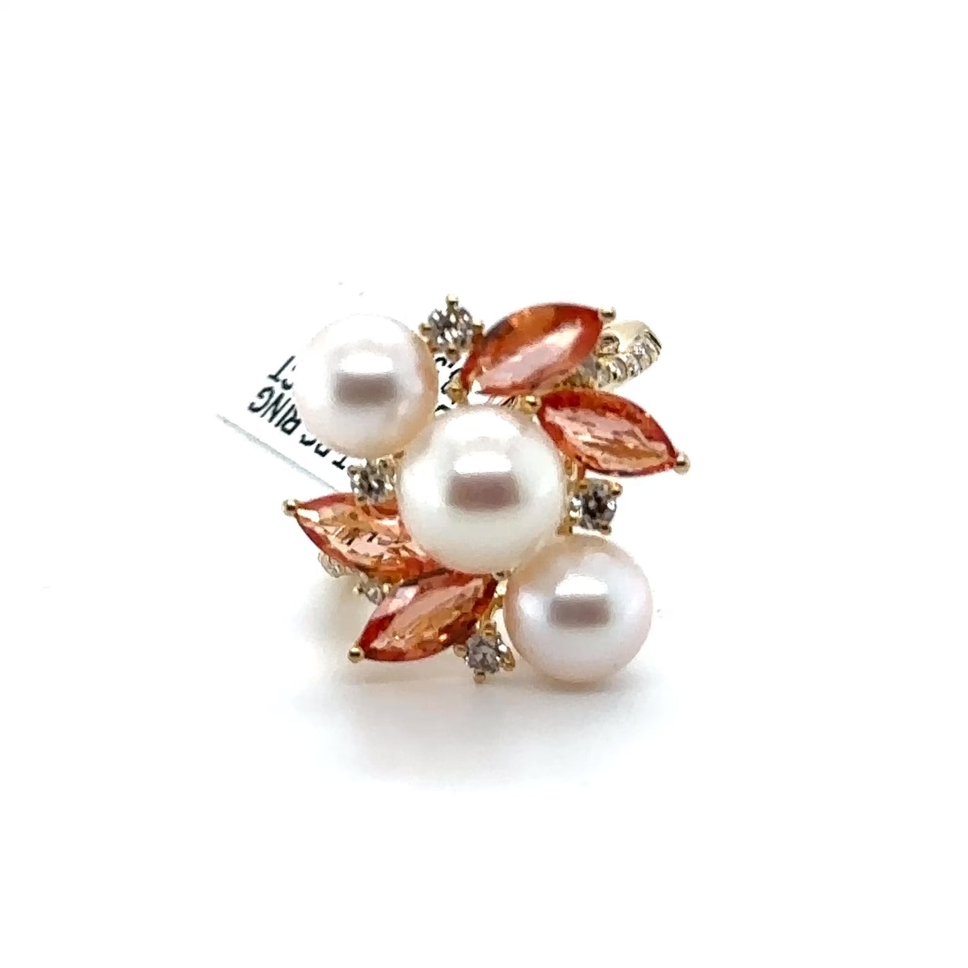 Padparadscha Sapphires, Cream Pearls and Diamonds in 18ct YG