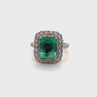 18ct Rose Gold Colombian Emerald and Diamond ring